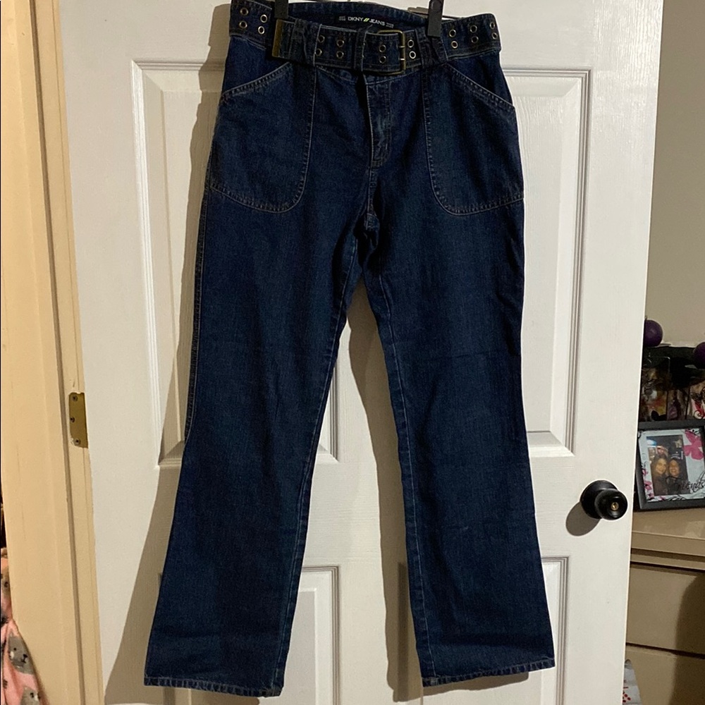DKNY Womans Dark Blue Bootcut Jeans with Belt